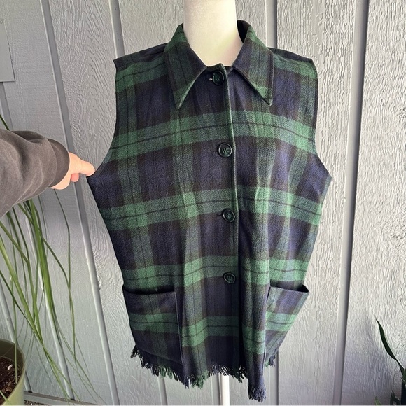 Vintage Stefano International Plaid Sleeveless Button Down Shirt Blue Fringe 80s - Picture 12 of 16